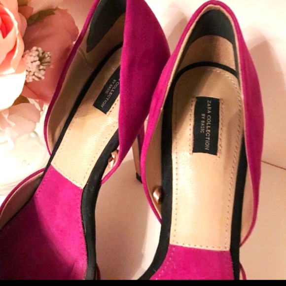 ZARA fuchsia suede platform heels peep toe shoes - Picture 2 of 7